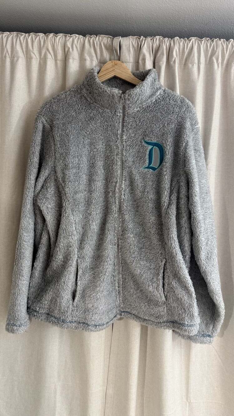 Disneyland Resort Gray Plush Fleece Full Zip Jacket with Embroidered Disneyland